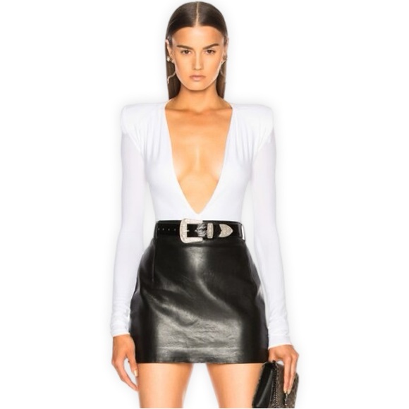 alexandre vauthier Tops - New Alexandre Vauthier deep V body suit in off white size 10/L long sleeve